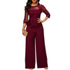 New Casual Elegant Lace Women Jumpsuits Wide Leg Long Sleeve Hollow Out Slim Work Office Rompers Feminino Playsuits