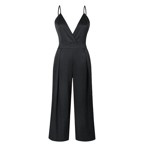 Sleeveless Women Sexy Deep V Neck Overalls Backless Bow Jumpsuit Beachwear 2022 Summer Wide Leg Pants High Waist Romper