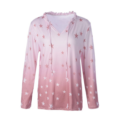Spring Autumn Shirts Women Casual Long Sleeve Star Print V Neck Blouses Elegant Tee Tops Plus Size 5XL Top Femme 2022