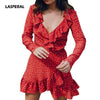 Star Print Sexy Summer Autumn Dress Beach Irregular Bow Wrap Short Dress Women V Neck Long Sleeve Chiffon Dress Vestido