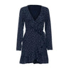 Star Print Sexy Summer Autumn Dress Beach Irregular Bow Wrap Short Dress Women V Neck Long Sleeve Chiffon Dress Vestido