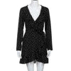 Star Print Sexy Summer Autumn Dress Beach Irregular Bow Wrap Short Dress Women V Neck Long Sleeve Chiffon Dress Vestido