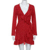 Star Print Sexy Summer Autumn Dress Beach Irregular Bow Wrap Short Dress Women V Neck Long Sleeve Chiffon Dress Vestido
