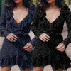Star Print Sexy Summer Autumn Dress Beach Irregular Bow Wrap Short Dress Women V Neck Long Sleeve Chiffon Dress Vestido