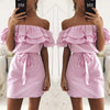 Summer Mini Dress Women Fashion Sexy Off Shoulder Slash Neck Striped Vestidos Female Beach Sundress For Party