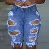 Women 2022 Summer Half Length Jeans Ripped New High Waist Fashion Streetwear Hole Stretch Slim Torn Woman Denim Shorts