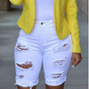 Women 2022 Summer Half Length Jeans Ripped New High Waist Fashion Streetwear Hole Stretch Slim Torn Woman Denim Shorts