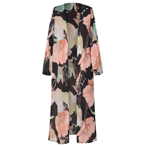 Women Flower Print Blouse Shirt Long Kimono Women Fashion Elegent Long Sleeve Summer Autumn Blouse Blusas Chemise Women