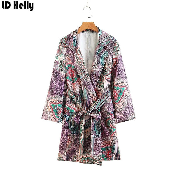 Autumn Women Blazers Jacket Fashion Printed Office Lady Sashes Pockets Female Long Sleeve Cozy Casual Brand Tops