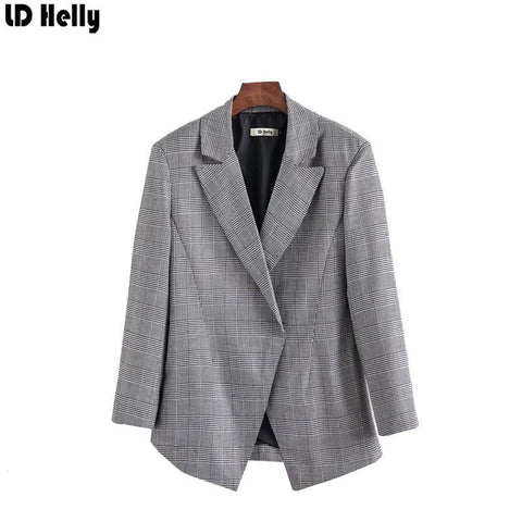 Female Korean Style Black White Plaid Blazer Spring Autumn Blazer Women Jacket Ladies Work Wear Female Outerwear Blazer