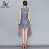 Fashion Designer Runway Summer Dress Women's Sleeveless Luxury Crystal Beading Printed Vintage Dress