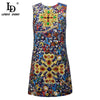 Fashion Designer Runway Summer Dress Women's Sleeveless Luxury Crystal Beading Printed Vintage Dress