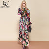 LD LINDA DELLA Runway Summer Long Sleeve Maxi Dress Women's elastic Waist Floral Print Elegant Party Holiday Long Dress