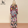 LD LINDA DELLA Runway Summer Long Sleeve Maxi Dress Women's elastic Waist Floral Print Elegant Party Holiday Long Dress