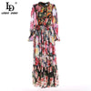 LD LINDA DELLA Runway Summer Long Sleeve Maxi Dress Women's elastic Waist Floral Print Elegant Party Holiday Long Dress