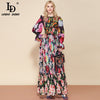 LD LINDA DELLA Runway Summer Long Sleeve Maxi Dress Women's elastic Waist Floral Print Elegant Party Holiday Long Dress