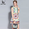 New 2022 Designer Summer Dress Women's Sleeveless Luxury Crystal Beading Floral Print Casual Mini Short Dress