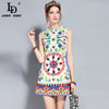 New 2022 Designer Summer Dress Women's Sleeveless Luxury Crystal Beading Floral Print Casual Mini Short Dress