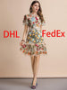 LD LINDA DELLA 2023 Runway Summer Dress Women's Flare Sleeve Floral Embroidery Elegant Mesh Hollow Out Midi Dresses