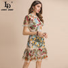 LD LINDA DELLA 2023 Runway Summer Dress Women's Flare Sleeve Floral Embroidery Elegant Mesh Hollow Out Midi Dresses