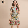 LD LINDA DELLA 2023 Runway Summer Dress Women's Flare Sleeve Floral Embroidery Elegant Mesh Hollow Out Midi Dresses