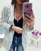 Women's New Casual Black and White Striped Coats Top Lapel Cardigan Long Sleeve Loose Jackets