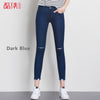 New Autumn Available Plus Size Women Tassel Ripped Jeans Denim Black Mid Waist Elastic Sexy Skinny Jeans Pencil Pants