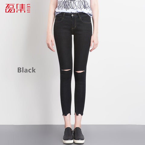 New Autumn Available Plus Size Women Tassel Ripped Jeans Denim Black Mid Waist Elastic Sexy Skinny Jeans Pencil Pants
