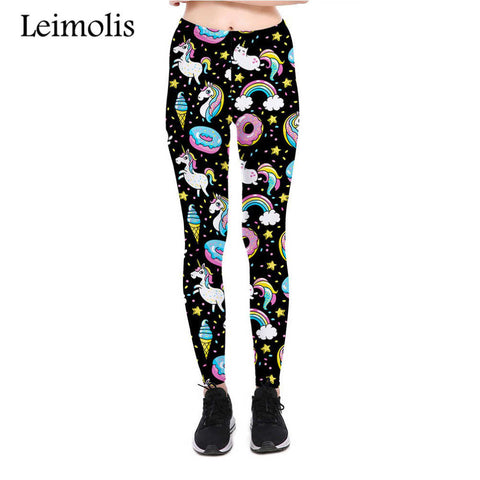 3D printed fitness push up workout leggings women gothic unicorn rainbow doughnut plus size High Waist punk rock pants