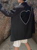 [LGRQ] 2023 Autumn And Summer Casual Long Sleeve Loose Blackless Heart-shaped Hollow Diamond Blazer Coat Women SL562