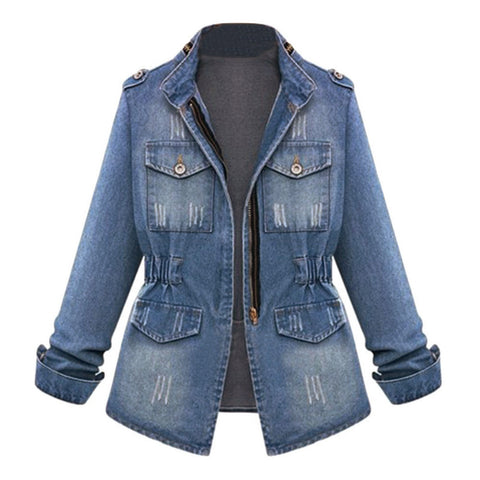 LIBIELIY Blue Jean Denim Jacket Women Oversized Coat Nice Plus Size Casual Ladies Denim Oversize Jeans Chain Jacket Pocket Coat