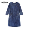 LIH HUA Women's Plus Size Denim Dress Elasticity Knitted Denim Dresses Slim Fit Casual Dress  Knee-Length Midi Dress