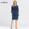 LIH HUA Women's Plus Size Denim Dress Elasticity Knitted Denim Dresses Slim Fit Casual Dress  Knee-Length Midi Dress