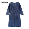 LIH HUA Women's Plus Size Denim Dress Elasticity Knitted Denim Dresses Slim Fit Casual Dress  Knee-Length Midi Dress