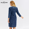 LIH HUA Women's Plus Size Denim Dress Elasticity Knitted Denim Dresses Slim Fit Casual Dress  Knee-Length Midi Dress