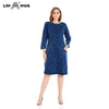 LIH HUA Women's Plus Size Denim Dress Elasticity Knitted Denim Dresses Slim Fit Casual  Midi Dress