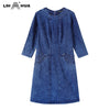 LIH HUA Women's Plus Size Denim Dress Elasticity Knitted Denim Dresses Slim Fit Casual  Midi Dress