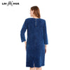 LIH HUA Women's Plus Size Denim Dress Elasticity Knitted Denim Dresses Slim Fit Casual  Midi Dress