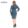 LIH HUA Women's Plus Size Denim Dress High Flexibility Slim Fit Dress Casual Woven Dress