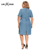 LIH HUA Women's Plus Size Denim Dress Summer Slim Fit Dress Casual Dress Printed Woven Denim Short Sleeve Knee-Length