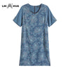 LIH HUA Women's Plus Size Denim Dress Summer Slim Fit Dress Casual Dress Printed Woven Denim Short Sleeve Knee-Length