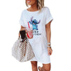 LILO STITCH Kawaii Summer Women's Dress 2022 Casual Women's Dresses Cartoon White T Shirt Dress Female Clothing Elegant Dresses