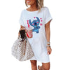 LILO STITCH Kawaii Summer Women's Dress 2022 Casual Women's Dresses Cartoon White T Shirt Dress Female Clothing Elegant Dresses