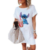 LILO STITCH Kawaii Summer Women's Dress 2022 Casual Women's Dresses Cartoon White T Shirt Dress Female Clothing Elegant Dresses
