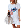 LILO STITCH Kawaii Summer Women's Dress 2022 Casual Women's Dresses Cartoon White T Shirt Dress Female Clothing Elegant Dresses