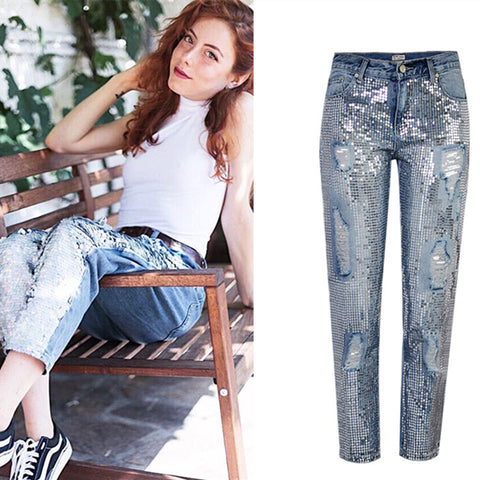 Ripped Jeans for Women Vintage Straight Jeans Woman Denim Pants Light Blue