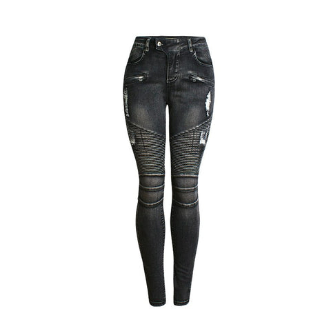 Skinny Jeans Woman 2022 Ripped Moto Biker Pencil Jeans Womens Denim Pants Black