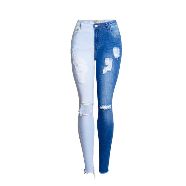 Skinny Ripped Jeans Woman 2022 Contrast Color Slim Jeans For Women Denim Pants Plus Size 4XL