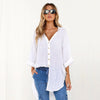 Casual Loose Women Shirts 2022 Autumn New Fashion V Neck Lace Up Asymmetry Blouse Long Sleeve Buttons Tops White Shirt