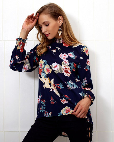 Turtleneck Floral Print Chiffon Blouse Shirt 2022 Autumn Fashion New Long Sleeve Casual Elegant Women Blouses Tops Blusa